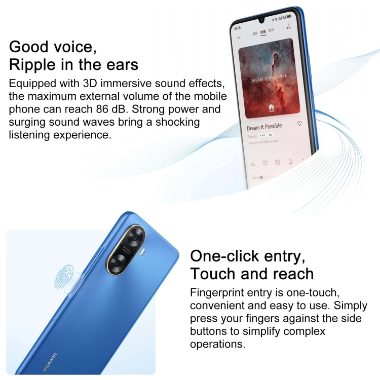 HUAWEI Enjoy 70z, 8GB+128GB, Side Fingerprint Identification, 6.75 inch HarmonyOS 4.0 Octa Core 2.4GHz, Network: 4G, Not Support Google Play(Blue) - free shipping - PMC TechLife - Order now!
