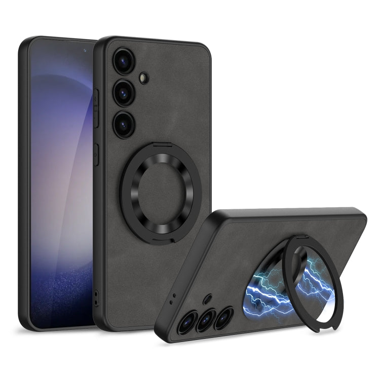 For Samsung Galaxy S24 5G GKK Skin Feel Frosted Leather MagSafe Magnetic Phone Case with Holder(Grey) - Galaxy S24 5G Cases by GKK | Online Shopping South Africa | PMC TechLife | Buy Now Pay Later Mobicred