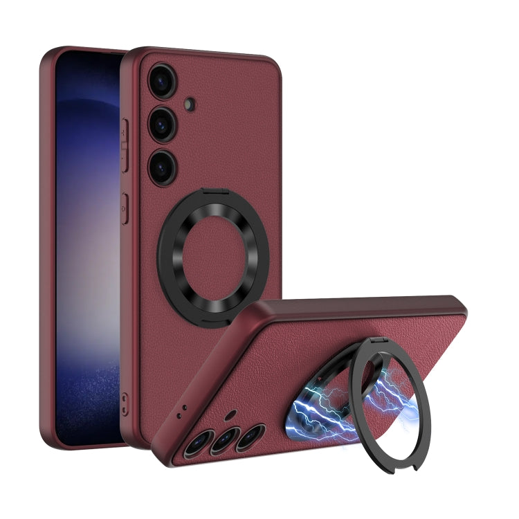 For Samsung Galaxy S24 5G GKK Skin Feel Leather MagSafe Magnetic Phone Case with Holder(Red) - Galaxy S24 5G Cases by GKK | Online Shopping South Africa | PMC TechLife | Buy Now Pay Later Mobicred