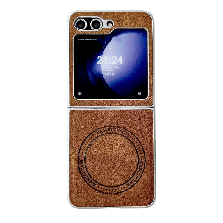 For Samsung Galaxy Z Flip5 Skin Feel Leather Texture MagSafe Pearlescent Paint Shockproof Phone Case(Brown) - Galaxy Z Flip5 Cases by PMC TechLife | Online Shopping South Africa | PMC TechLife
