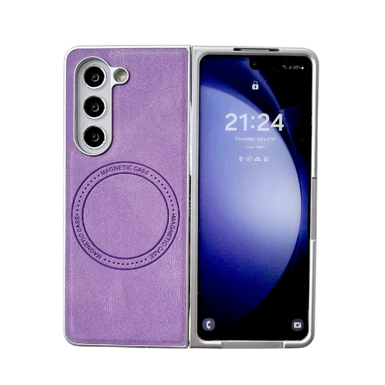 For Samsung Galaxy Z Fold5 Skin Feel Leather Texture MagSafe Pearlescent Paint Shockproof Phone Case(Purple) - Galaxy Z Fold5 Cases by PMC TechLife | Online Shopping South Africa | PMC TechLife