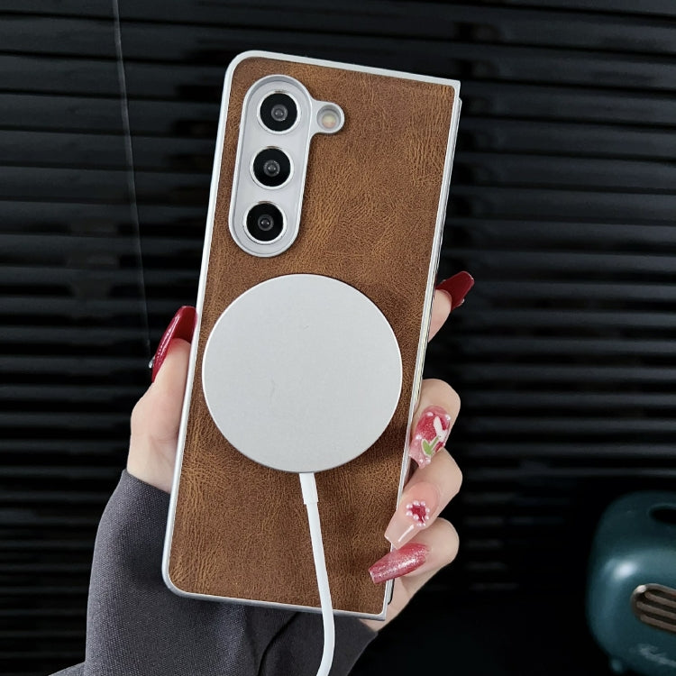 For Samsung Galaxy Z Fold5 Skin Feel Leather Texture MagSafe Pearlescent Paint Shockproof Phone Case(Purple) - Galaxy Z Fold5 Cases by PMC TechLife | Online Shopping South Africa | PMC TechLife