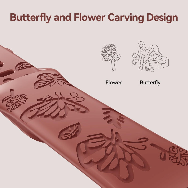 For Apple Watch Series 8 45mm Butterfly Flower Embossed Silicone Watch Band(Brick Red) - Watch Bands by PMC TechLife | Online Shopping South Africa | PMC TechLife