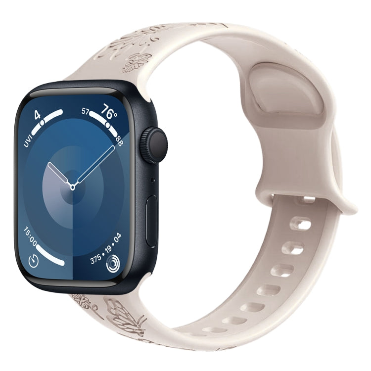 For Apple Watch SE 2022 40mm Butterfly Flower Embossed Silicone Watch Band(Starlight) - Watch Bands by PMC TechLife | Online Shopping South Africa | PMC TechLife