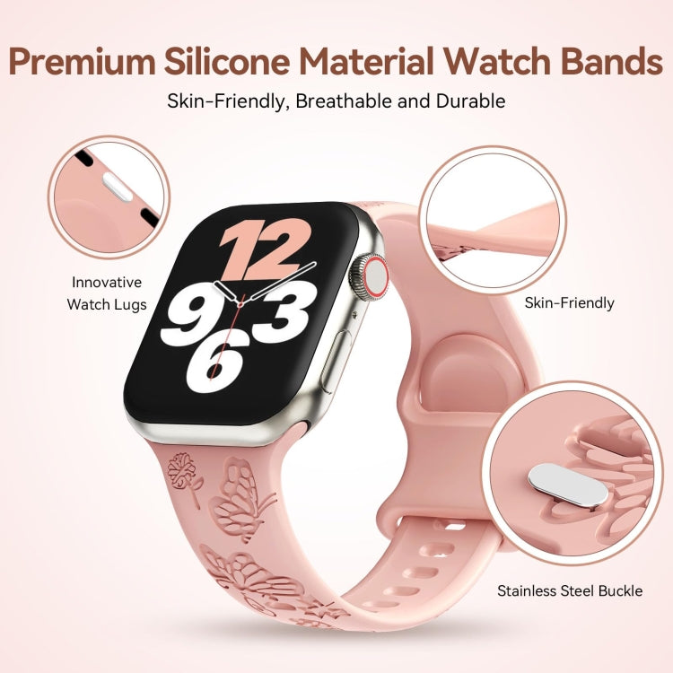 For Apple Watch SE 2022 44mm Butterfly Flower Embossed Silicone Watch Band(Retro Rose) - Watch Bands by PMC TechLife | Online Shopping South Africa | PMC TechLife