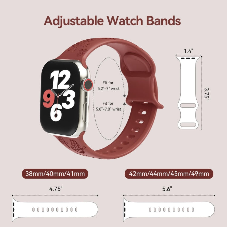 For Apple Watch Series 7 45mm Butterfly Flower Embossed Silicone Watch Band(Brick Red) - Watch Bands by PMC TechLife | Online Shopping South Africa | PMC TechLife