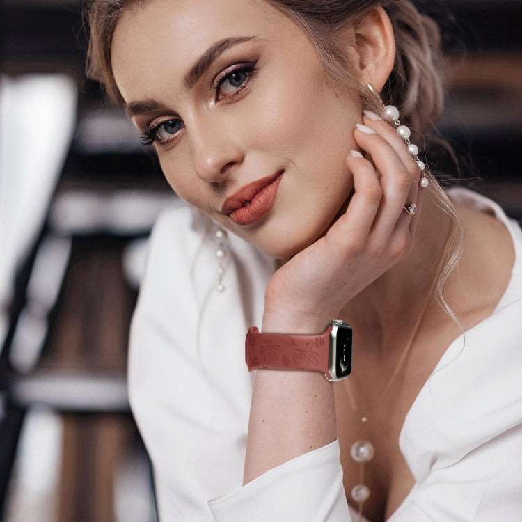 For Apple Watch Series 7 45mm Butterfly Flower Embossed Silicone Watch Band(Brick Red) - Watch Bands by PMC TechLife | Online Shopping South Africa | PMC TechLife