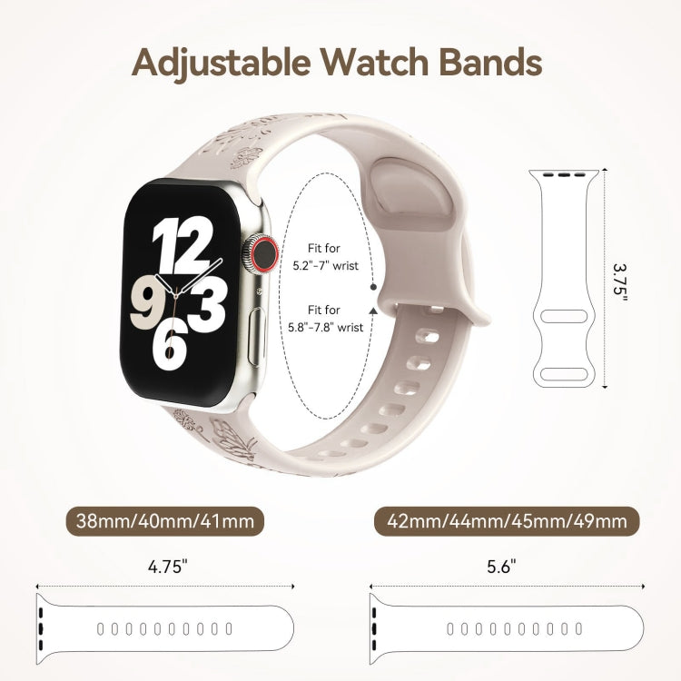 For Apple Watch SE 40mm Butterfly Flower Embossed Silicone Watch Band(Starlight) - Watch Bands by PMC TechLife | Online Shopping South Africa | PMC TechLife