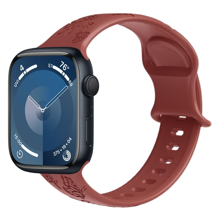 For Apple Watch 38mm Butterfly Flower Embossed Silicone Watch Band(Brick Red) - Watch Bands by PMC TechLife | Online Shopping South Africa | PMC TechLife