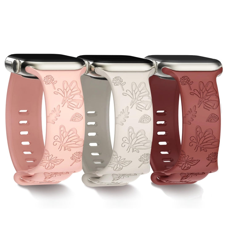 For Apple Watch Series 7 45mm Butterfly Flower Embossed Silicone Watch Band(Starlight) - Watch Bands by PMC TechLife | Online Shopping South Africa | PMC TechLife
