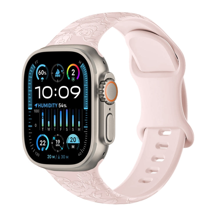 For Apple Watch Ultra 49mm Rose Embossed Silicone Watch Band(Pink) - Watch Bands by PMC TechLife | Online Shopping South Africa | PMC TechLife