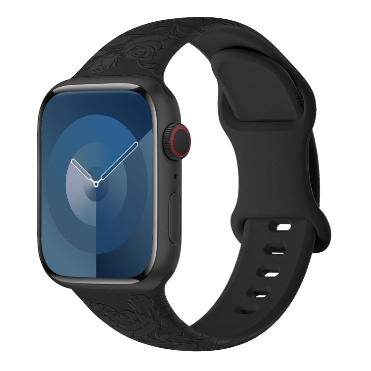 For Apple Watch SE 2022 40mm Rose Embossed Silicone Watch Band(Black) - Watch Bands by PMC TechLife | Online Shopping South Africa | PMC TechLife