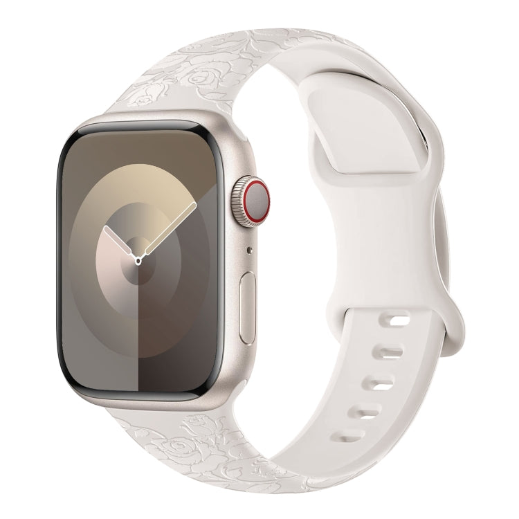 For Apple Watch SE 2022 44mm Rose Embossed Silicone Watch Band(Starlight) - Watch Bands by PMC TechLife | Online Shopping South Africa | PMC TechLife