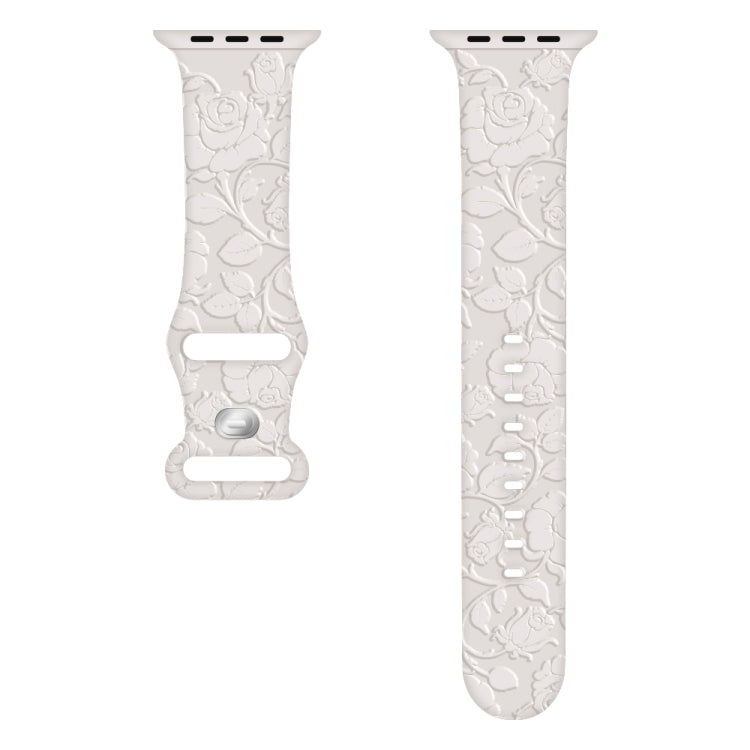 For Apple Watch SE 2022 44mm Rose Embossed Silicone Watch Band(Starlight) - Watch Bands by PMC TechLife | Online Shopping South Africa | PMC TechLife