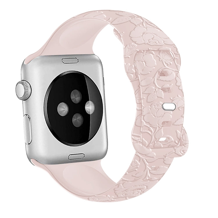 For Apple Watch SE 44mm Rose Embossed Silicone Watch Band(Pink) - Watch Bands by PMC TechLife | Online Shopping South Africa | PMC TechLife