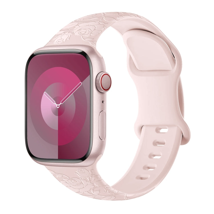 For Apple Watch Series 5 44mm Rose Embossed Silicone Watch Band(Pink) - Watch Bands by PMC TechLife | Online Shopping South Africa | PMC TechLife