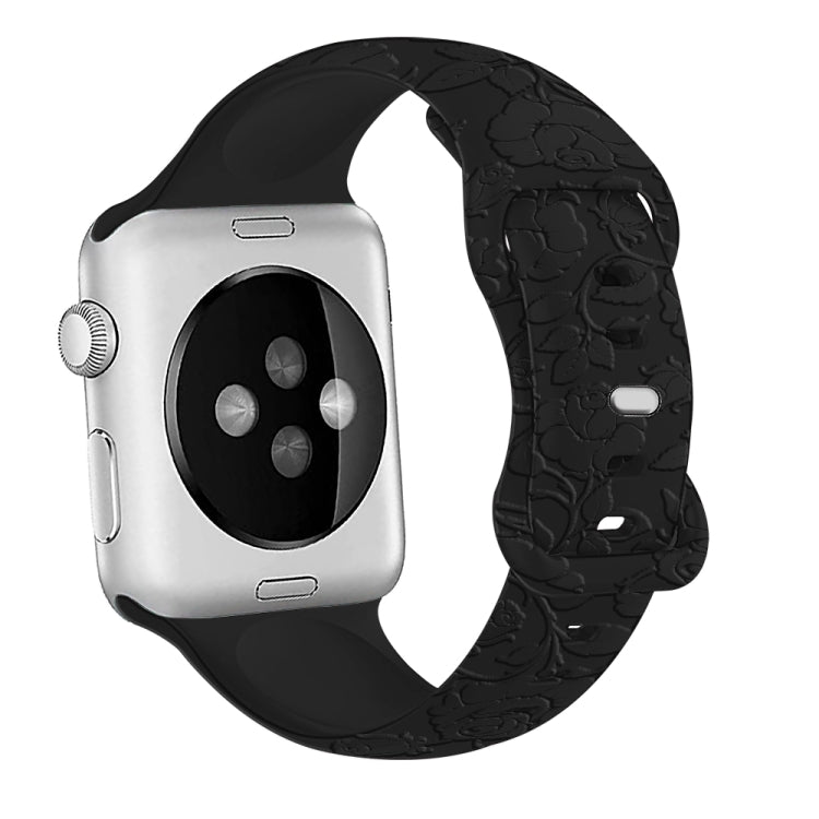 For Apple Watch Series 3 38mm Rose Embossed Silicone Watch Band(Black) - Watch Bands by PMC TechLife | Online Shopping South Africa | PMC TechLife