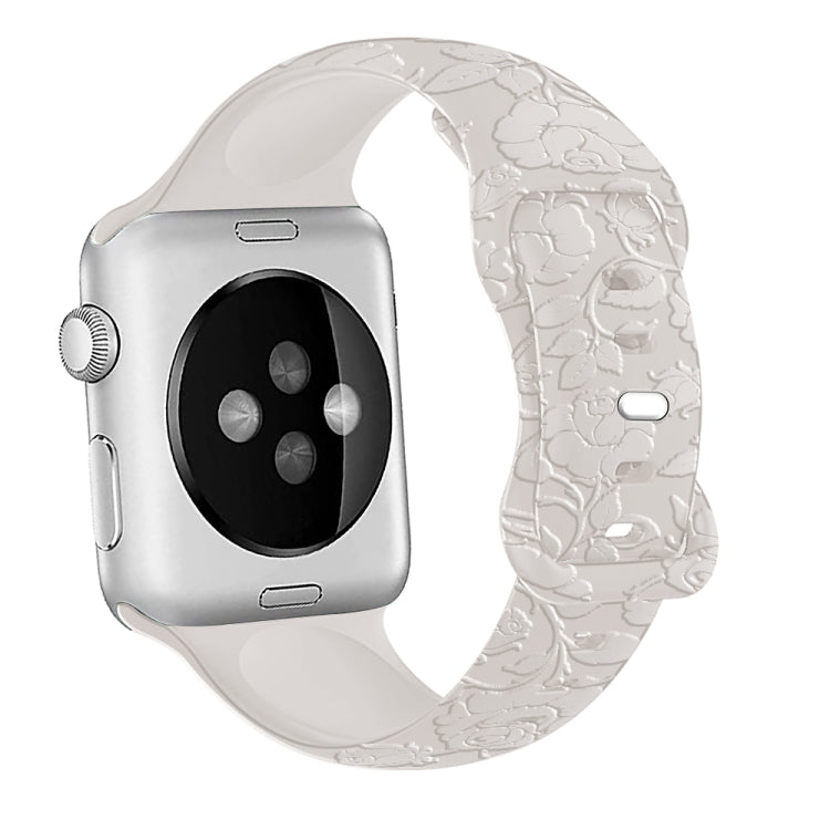 For Apple Watch Series 3 38mm Rose Embossed Silicone Watch Band(Starlight) - Watch Bands by PMC TechLife | Online Shopping South Africa | PMC TechLife