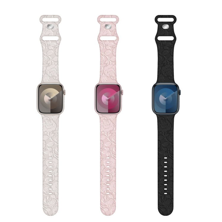 For Apple Watch Series 2 38mm Rose Embossed Silicone Watch Band(Black) - Watch Bands by PMC TechLife | Online Shopping South Africa | PMC TechLife