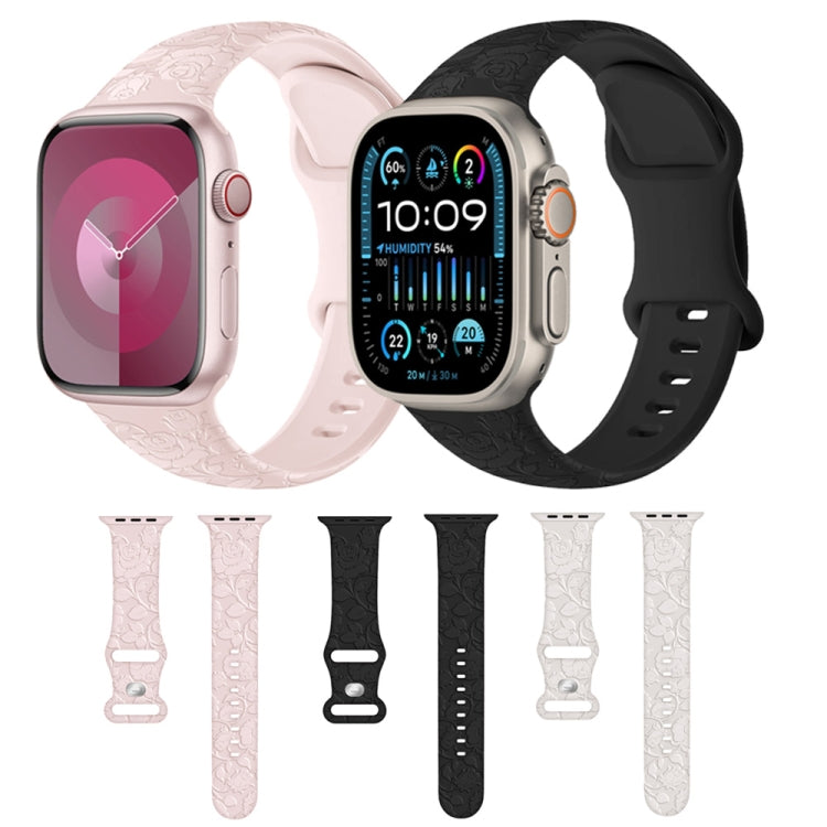 For Apple Watch SE 2022 44mm Rose Embossed Silicone Watch Band(Starlight) - Watch Bands by PMC TechLife | Online Shopping South Africa | PMC TechLife