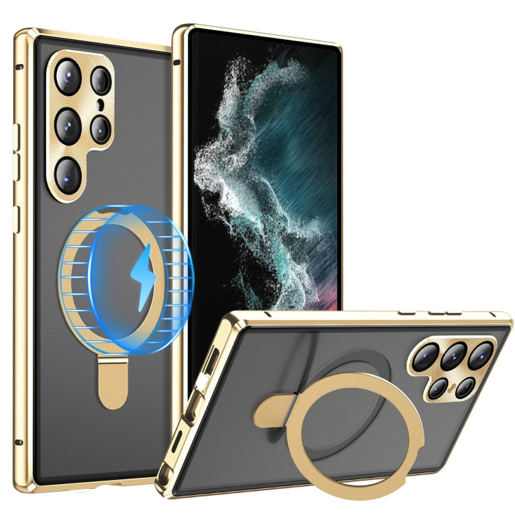 For Samsung Galaxy S22 Ultra 5G MagSafe Magnetic HD Frosted Tempered Glass Holder Phone Case(Gold) - Galaxy S22 Ultra 5G Cases by PMC TechLife | Online Shopping South Africa | PMC TechLife