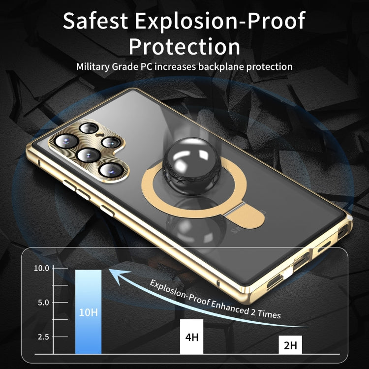 For Samsung Galaxy S22 Ultra 5G MagSafe Magnetic HD Frosted Tempered Glass Holder Phone Case(Gold) - Galaxy S22 Ultra 5G Cases by PMC TechLife | Online Shopping South Africa | PMC TechLife