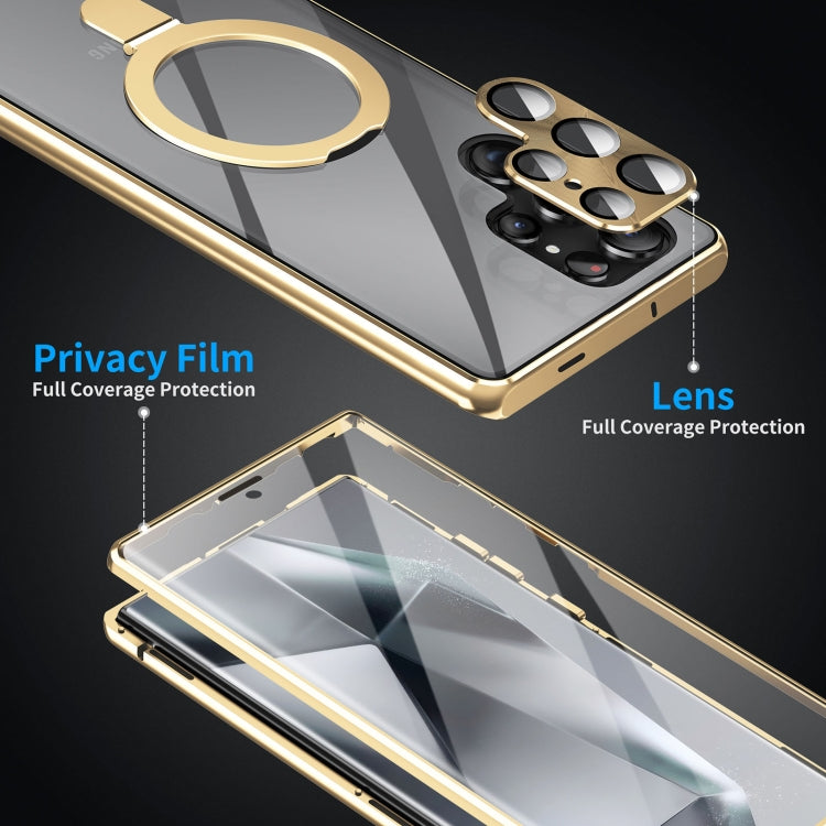 For Samsung Galaxy S22 Ultra 5G MagSafe Magnetic HD Frosted Tempered Glass Holder Phone Case(Gold) - Galaxy S22 Ultra 5G Cases by PMC TechLife | Online Shopping South Africa | PMC TechLife