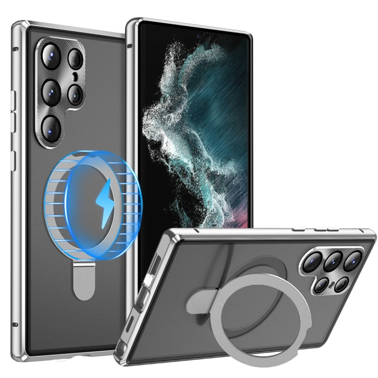 For Samsung Galaxy S22 Ultra 5G MagSafe Magnetic HD Frosted Tempered Glass Holder Phone Case(Silver) - Galaxy S22 Ultra 5G Cases by PMC TechLife | Online Shopping South Africa | PMC TechLife