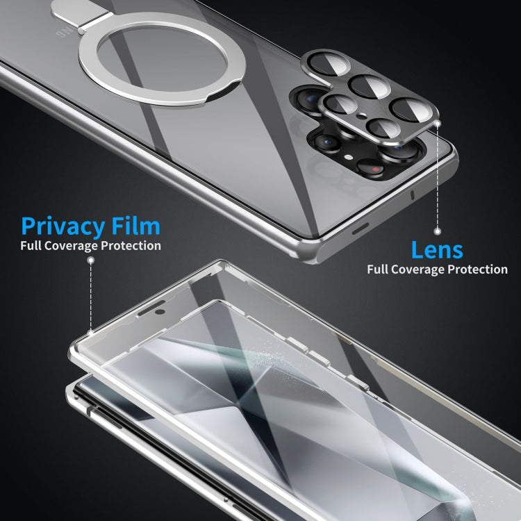For Samsung Galaxy S22 Ultra 5G MagSafe Magnetic HD Frosted Tempered Glass Holder Phone Case(Silver) - Galaxy S22 Ultra 5G Cases by PMC TechLife | Online Shopping South Africa | PMC TechLife