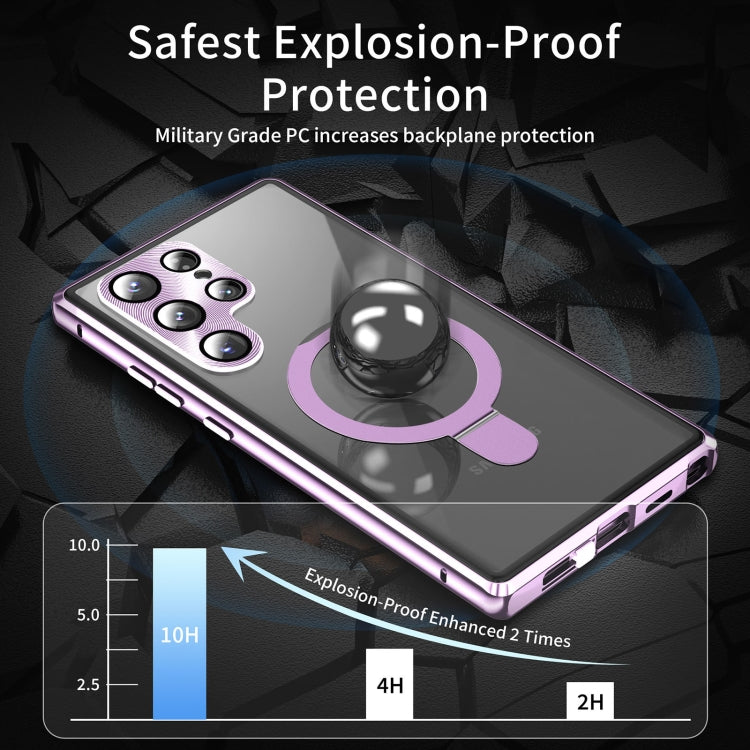 For Samsung Galaxy S22 Ultra 5G MagSafe Magnetic HD Frosted Tempered Glass Holder Phone Case(Purple) - Galaxy S22 Ultra 5G Cases by PMC TechLife | Online Shopping South Africa | PMC TechLife