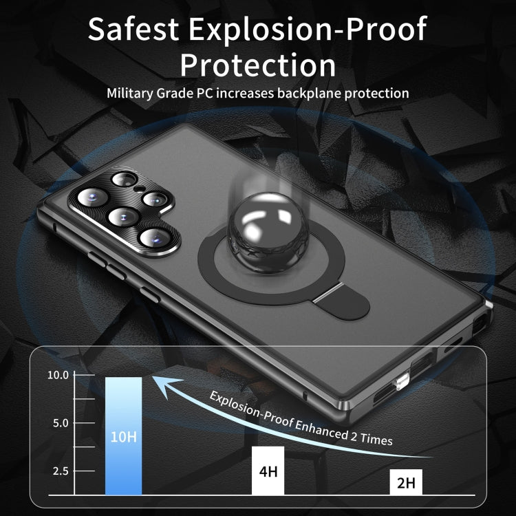 For Samsung Galaxy S24 Ultra 5G MagSafe Magnetic HD Frosted Tempered Glass Holder Phone Case(Black) - Galaxy S24 Ultra 5G Cases by PMC TechLife | Online Shopping South Africa | PMC TechLife