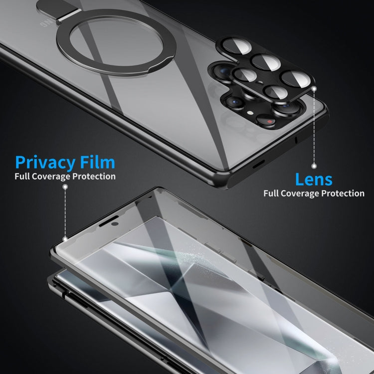 For Samsung Galaxy S24 Ultra 5G MagSafe Magnetic HD Frosted Tempered Glass Holder Phone Case(Black) - Galaxy S24 Ultra 5G Cases by PMC TechLife | Online Shopping South Africa | PMC TechLife