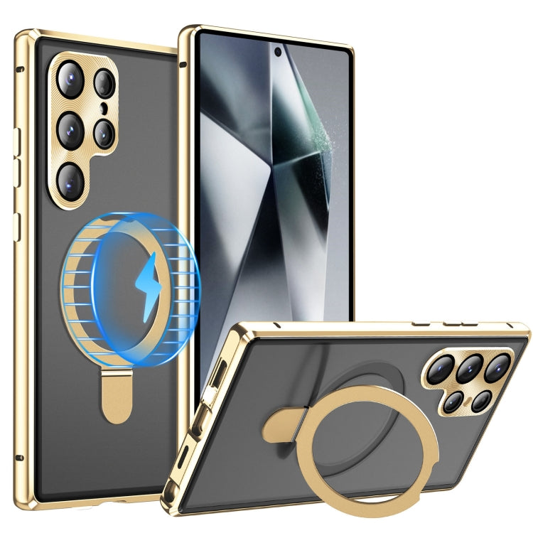 For Samsung Galaxy S24 Ultra 5G MagSafe Magnetic HD Frosted Tempered Glass Holder Phone Case(Gold) - Galaxy S24 Ultra 5G Cases by PMC TechLife | Online Shopping South Africa | PMC TechLife