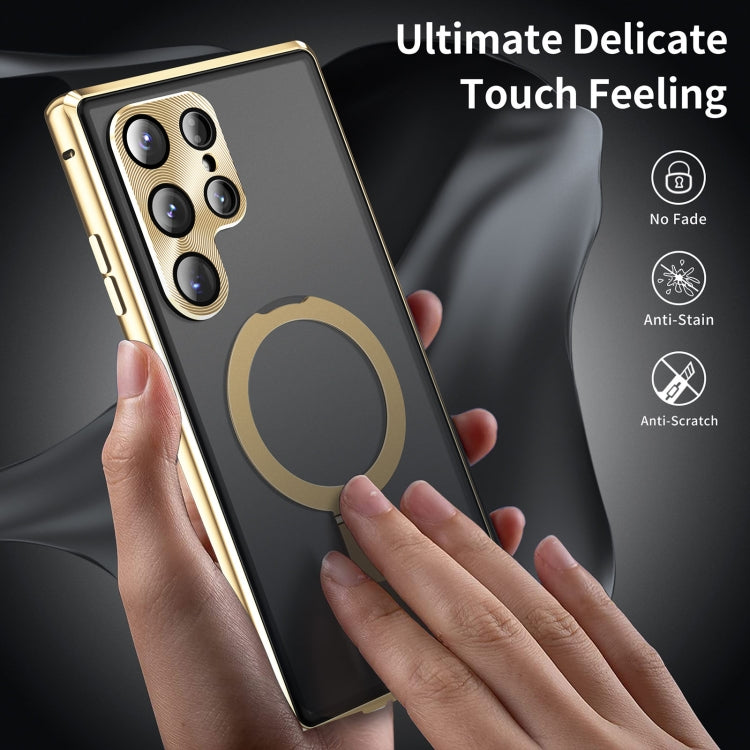 For Samsung Galaxy S24 Ultra 5G MagSafe Magnetic HD Frosted Tempered Glass Holder Phone Case(Gold) - Galaxy S24 Ultra 5G Cases by PMC TechLife | Online Shopping South Africa | PMC TechLife