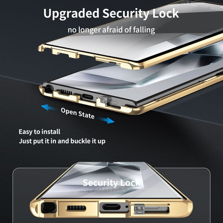 For Samsung Galaxy S24 Ultra 5G MagSafe Magnetic HD Frosted Tempered Glass Holder Phone Case(Gold) - Galaxy S24 Ultra 5G Cases by PMC TechLife | Online Shopping South Africa | PMC TechLife