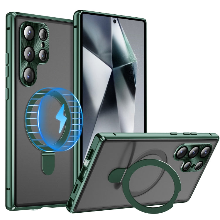 For Samsung Galaxy S24 Ultra 5G MagSafe Magnetic HD Frosted Tempered Glass Holder Phone Case(Green) - Galaxy S24 Ultra 5G Cases by PMC TechLife | Online Shopping South Africa | PMC TechLife