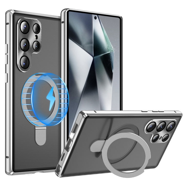 For Samsung Galaxy S24 Ultra 5G MagSafe Magnetic HD Frosted Tempered Glass Holder Phone Case(Silver) - Galaxy S24 Ultra 5G Cases by PMC TechLife | Online Shopping South Africa | PMC TechLife