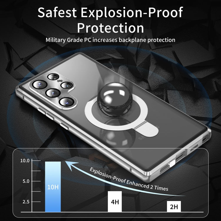 For Samsung Galaxy S24 Ultra 5G MagSafe Magnetic HD Frosted Tempered Glass Holder Phone Case(Silver) - Galaxy S24 Ultra 5G Cases by PMC TechLife | Online Shopping South Africa | PMC TechLife