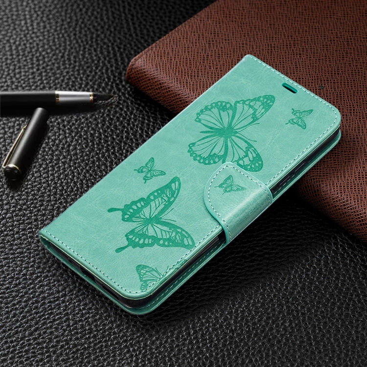 For Xiaomi Redmi 9C Two Butterflies Embossing Pattern Horizontal Flip Leather Case with Holder & Card Slot & Wallet & Lanyard(Green) - free shipping - PMC TechLife - Order now!