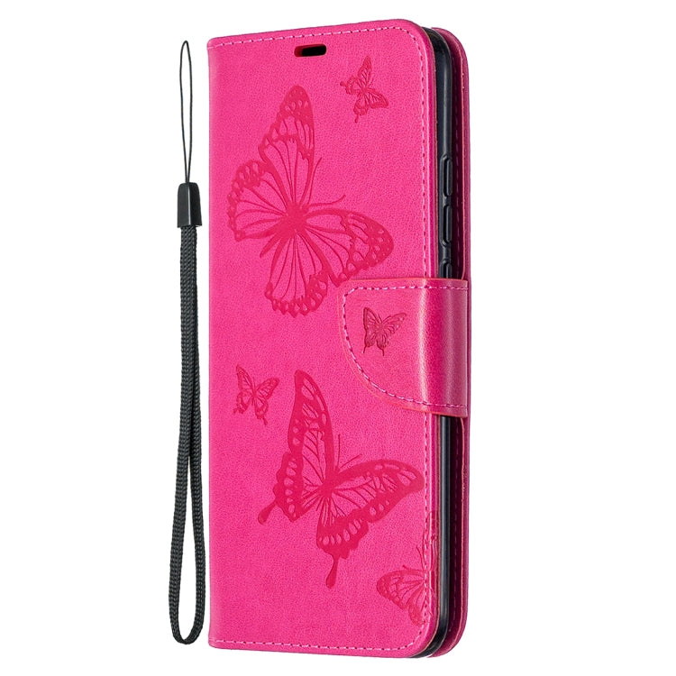 For Xiaomi Redmi 9C Two Butterflies Embossing Pattern Horizontal Flip Leather Case with Holder & Card Slot & Wallet & Lanyard(Rose Red) - free shipping - PMC TechLife - Order now!