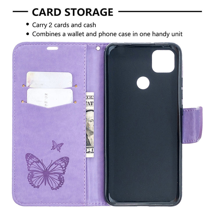 For Xiaomi Redmi 9C Two Butterflies Embossing Pattern Horizontal Flip Leather Case with Holder & Card Slot & Wallet & Lanyard(Purple) - free shipping - PMC TechLife - Order now!