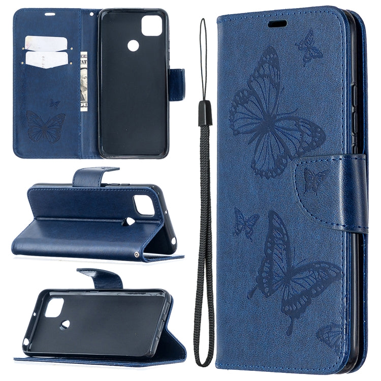 For Xiaomi Redmi 9C Two Butterflies Embossing Pattern Horizontal Flip Leather Case with Holder & Card Slot & Wallet & Lanyard(Dark Blue) - free shipping - PMC TechLife - Order now!