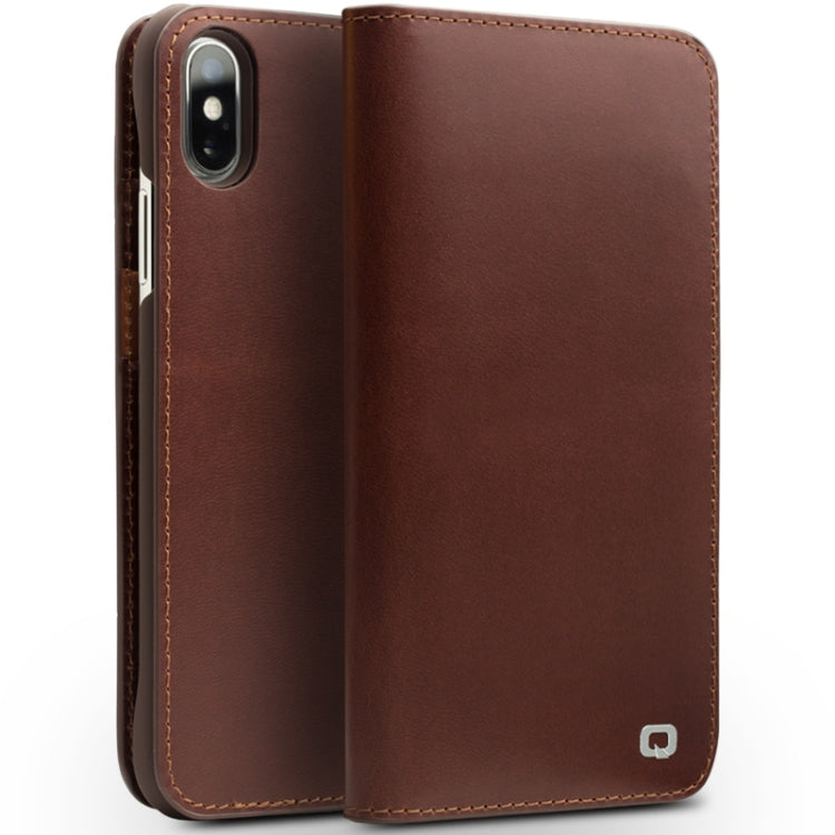 For iPhone X / XS QIALINO Crazy Horse Business Horizontal Flip Leather Case with Holder & Card Slots, Style:Without Buckle(Brown) - free shipping - PMC TechLife - Order now!
