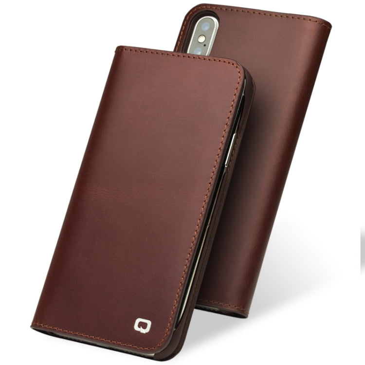 For iPhone X / XS QIALINO Crazy Horse Business Horizontal Flip Leather Case with Holder & Card Slots, Style:Without Buckle(Brown) - free shipping - PMC TechLife - Order now!