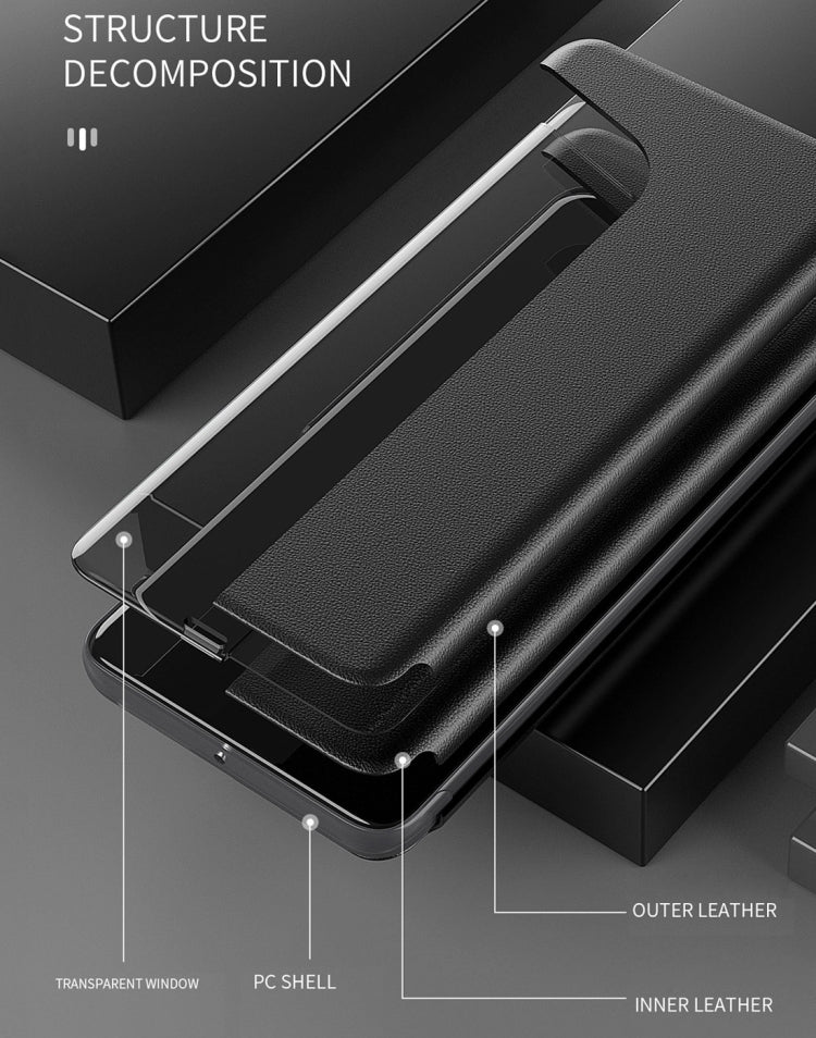 For Huawei Mate 20 Pro Side Display Shockproof Horizontal Flip Leather Case with Holder & Call Answering Function & Sleep / Wake-up(Black) - Huawei Cases by PMC TechLife | Online Shopping South Africa | PMC TechLife