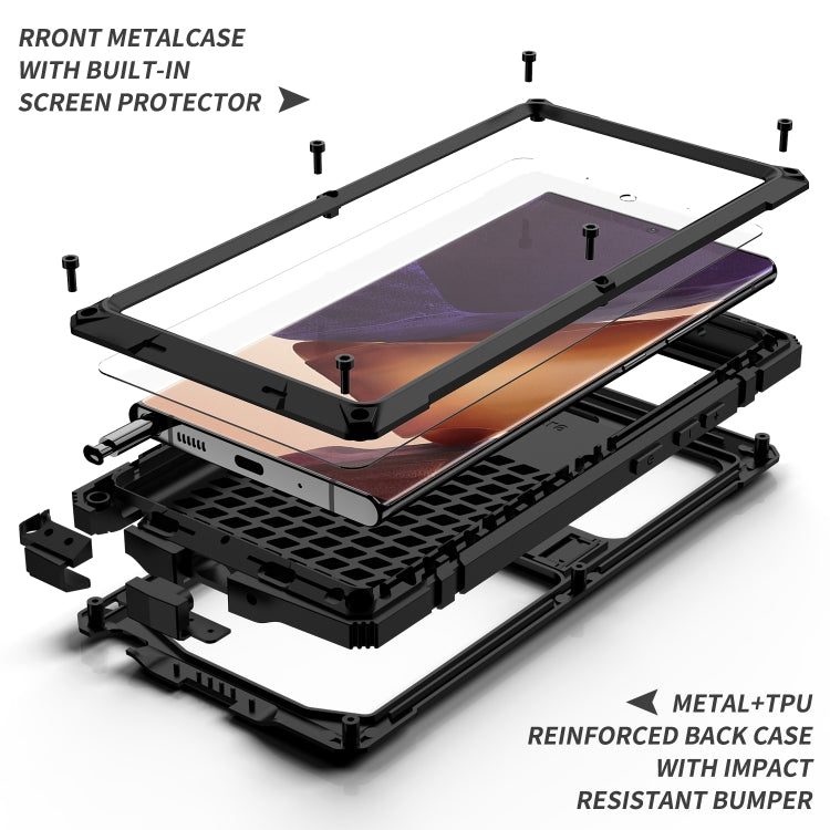 For Samsung Galaxy Note 20 Ultra R-JUST Shockproof Waterproof Dust-proof Metal + Silicone Protective Case with Holder(Black) - Galaxy Note20 Cases by R-JUST | Online Shopping South Africa | PMC TechLife | Buy Now Pay Later Mobicred