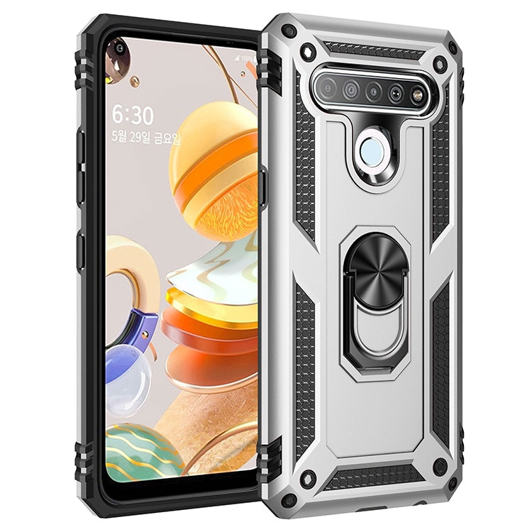 For LG K61 Shockproof TPU + PC Protective Case with 360 Degree Rotating Holder(Silver) - free shipping - PMC TechLife - Order now!