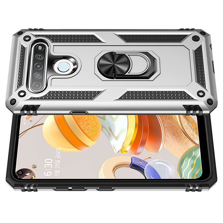 For LG K61 Shockproof TPU + PC Protective Case with 360 Degree Rotating Holder(Silver) - free shipping - PMC TechLife - Order now!