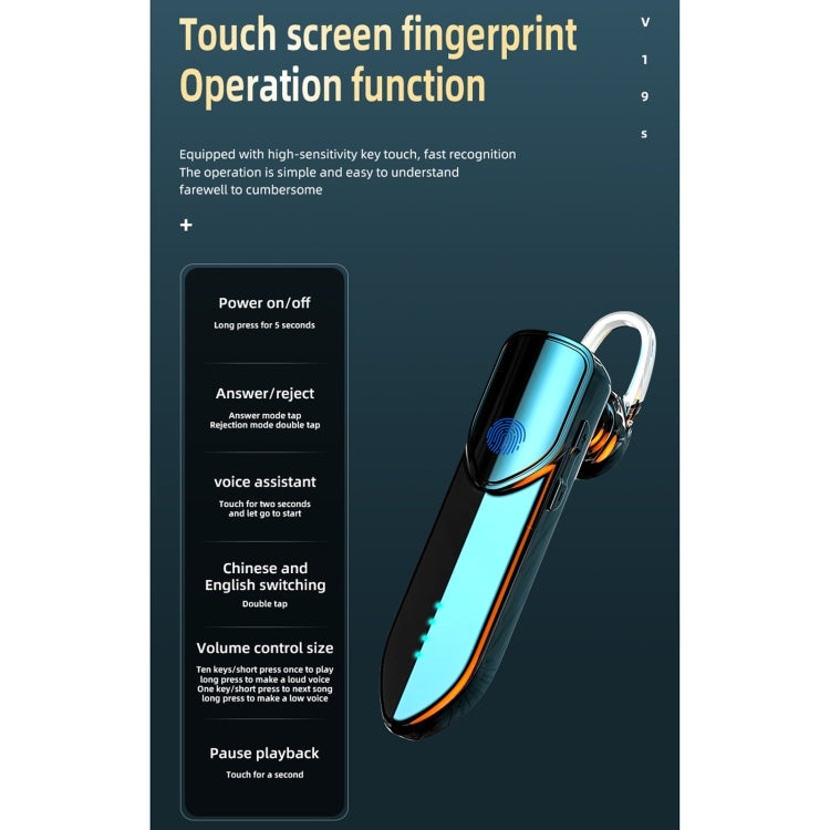 V19S Bluetooth 5.0 Business Style Fingerprint Touch Bluetooth Earphone(Blue) - Bluetooth Earphone by PMC TechLife | Online Shopping South Africa | PMC TechLife