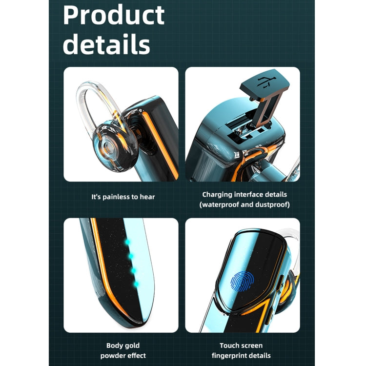 V19S Bluetooth 5.0 Business Style Fingerprint Touch Bluetooth Earphone(Blue) - Bluetooth Earphone by PMC TechLife | Online Shopping South Africa | PMC TechLife
